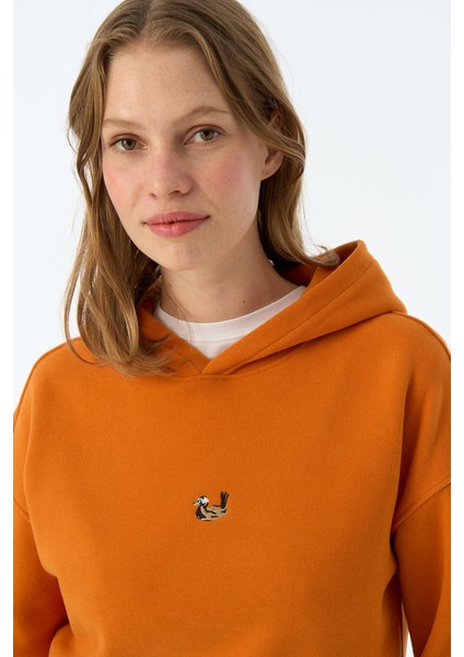 Dikkuyruk Supersoft Crop Hoodie - Koyu Turuncu