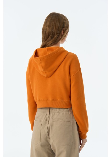 Dikkuyruk Supersoft Crop Hoodie - Koyu Turuncu modelleri