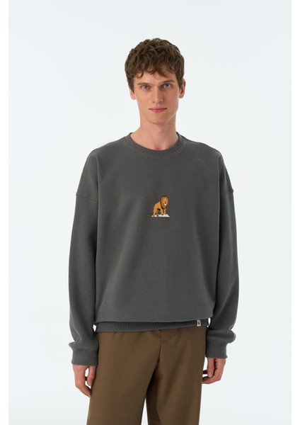 Aslan Oversize Supersoft Sweatshirt - Antrasit modelleri