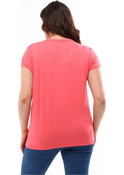 Kadın Büyük Beden V Yaka Basic Kısa Kollu Tişört %95 Pamuk %5 Likra Premium Kumaş modelleri