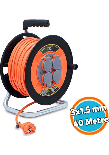 Seyyar Makaralı Kablo Kapaklı 4 Prizli Plastik Uzatma Kablosu 3x1.5 mm Cca Kablo 35 Metre
