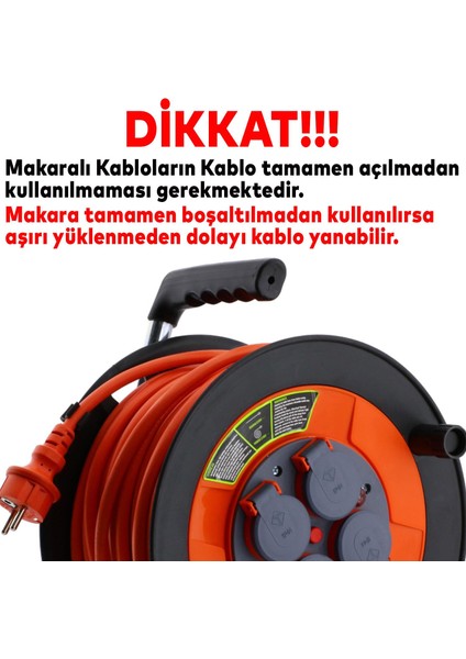 Seyyar Makaralı Kablo Kapaklı 4 Prizli Plastik Uzatma Kablosu 3x1.5 mm Cca Kablo 35 Metre modelleri