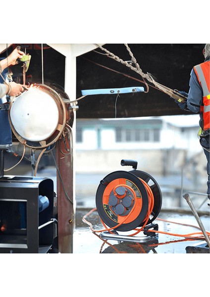 Seyyar Makaralı Kablo Kapaklı 4 Prizli Plastik Uzatma Kablosu 3x1.5 mm Cca Kablo 35 Metre indirimleri