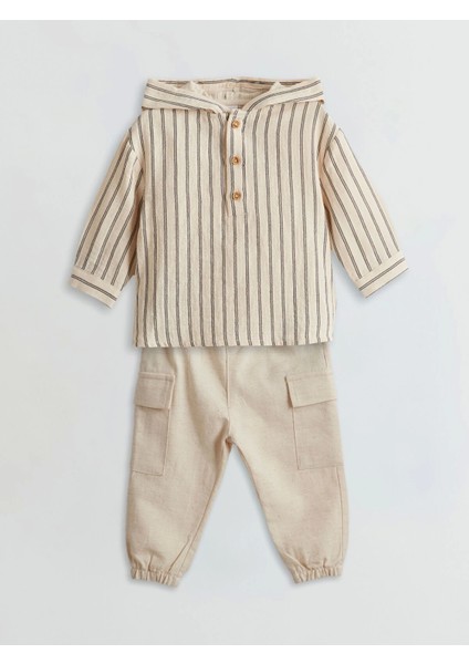 Lcw Baby Ekru Kapüşonlu Erkek Bebek Sweatshirt ve Pantolon 2'li modelleri