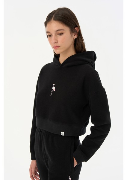 Flamingo Supersoft Crop Hoodie - Siyah