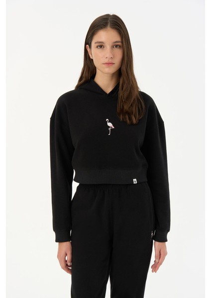 Flamingo Supersoft Crop Hoodie - Siyah modelleri