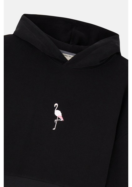 Flamingo Supersoft Crop Hoodie - Siyah