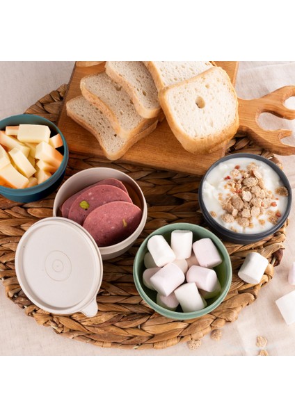 4'lü Yuvarlak Mini Saklama Kabı Küçük Sızdırmaz Kapaklı Çok Renkli Pratik Amaçlı Kap Erzak Çerez Piknik Gıda