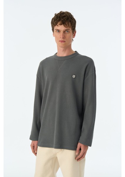 Panda Waffle Sweatshirt - Antrasit modelleri