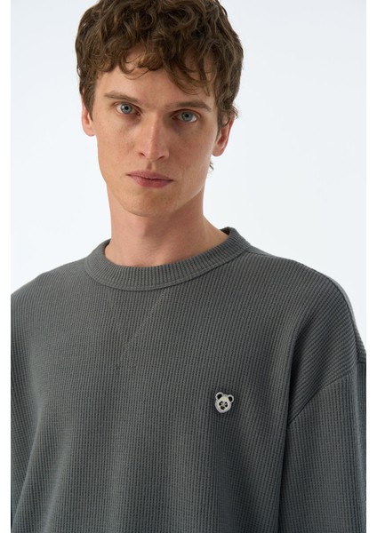 Panda Waffle Sweatshirt - Antrasit fırsatları