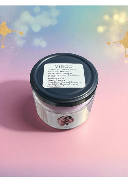 Başak Burcu (Virgo) Kavanoz Mum – Lavanta, Okaliptüs & Limon Kokulu - Ahşap Fitilli modelleri