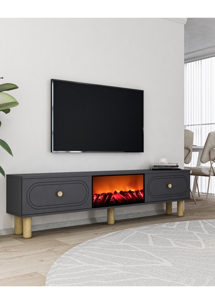 Polenct Bohem Şömineli (A) Tv Sehpası Antrasit-Antrasit indirimleri