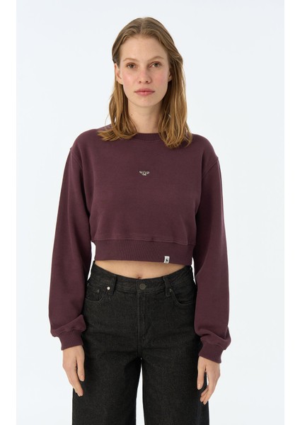 Apollo Kelebeği Supersoft Crop Sweatshirt - Mürdüm