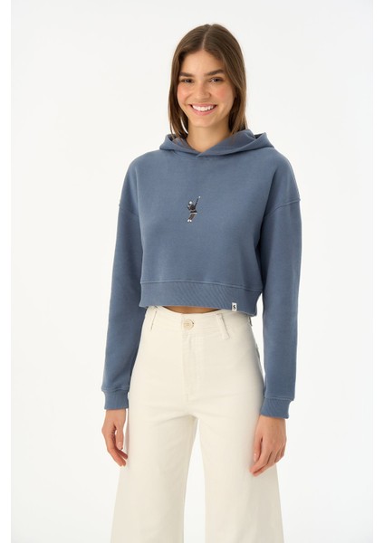 Queen Supersoft Crop Hoodie - Flint Mavi modelleri