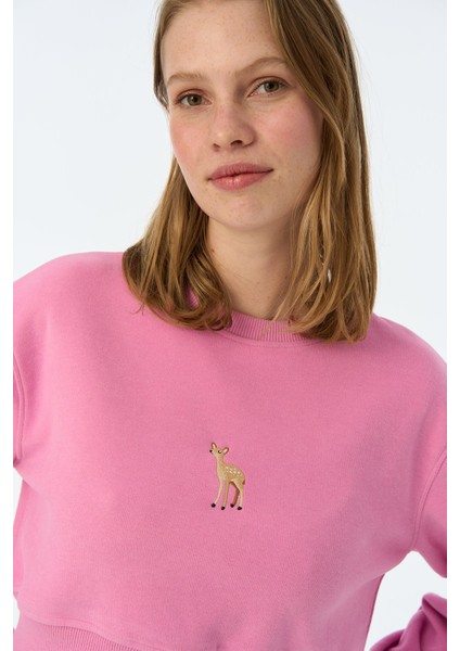 Ceylan Supersoft Crop Sweatshirt - Pembe modelleri