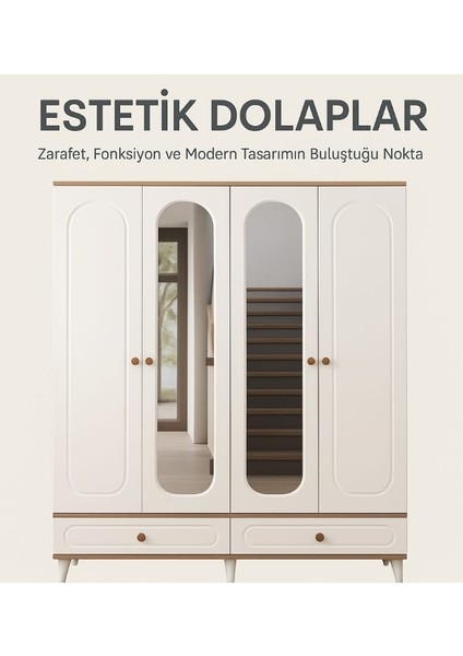 Evimşah Bohem 4 Kapaklı Aynalı Membran Ceviz / Beyaz Dolap fiyatları