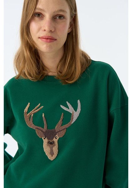 Geyik Supersoft Sweatshirt - Nefti Yeşil fırsatları