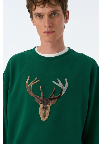 Geyik Supersoft Sweatshirt - Nefti Yeşil indirimleri