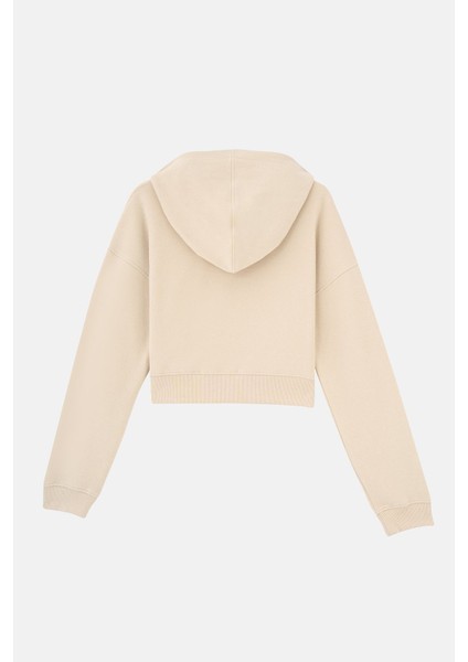 Cin Baykuşu Supersoft Crop Hoodie - Parşömen Bej