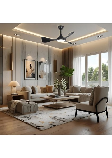 Kumandalı 3 Kanatlı Ledli Tavan Vantilatörü Siyah Renk modelleri