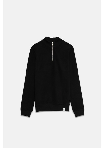 Basic Supersoft Quarter-Zip Sweatshirt - Siyah
