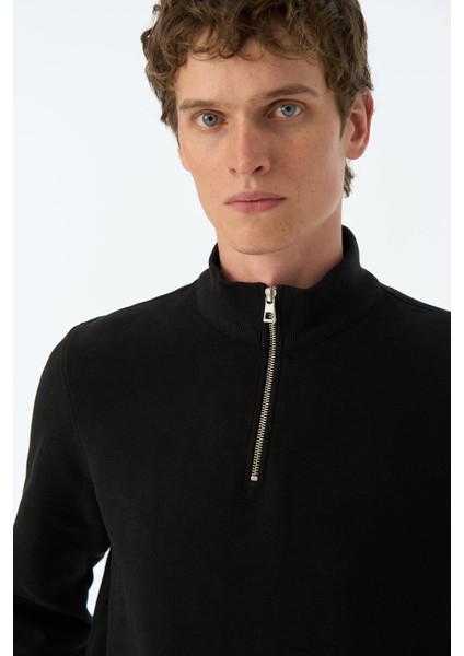 Basic Supersoft Quarter-Zip Sweatshirt - Siyah fırsatları