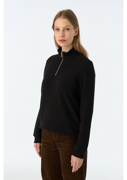 Basic Supersoft Quarter-Zip Sweatshirt - Siyah