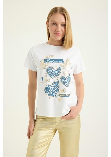 Yaldızlı Kelebek Kalp Tshirt