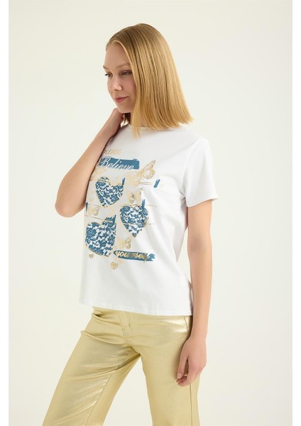 Yaldızlı Kelebek Kalp Tshirt fiyatları