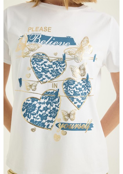 Yaldızlı Kelebek Kalp Tshirt fırsatları