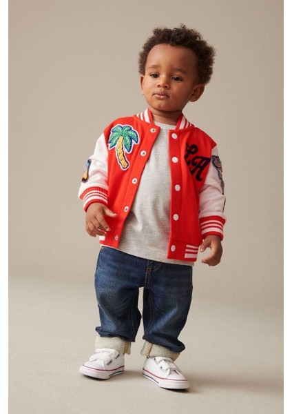 Erkek Çocuk Pamuklu Kırmızı Nakışlı Kolej Ceket