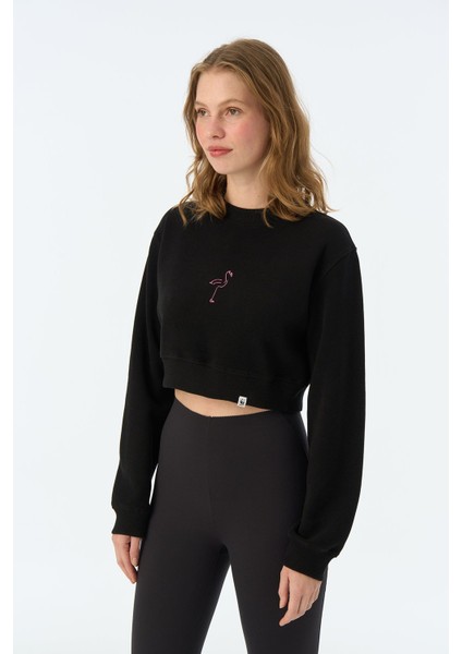 Flamingo Supersoft Crop Sweatshirt - Siyah