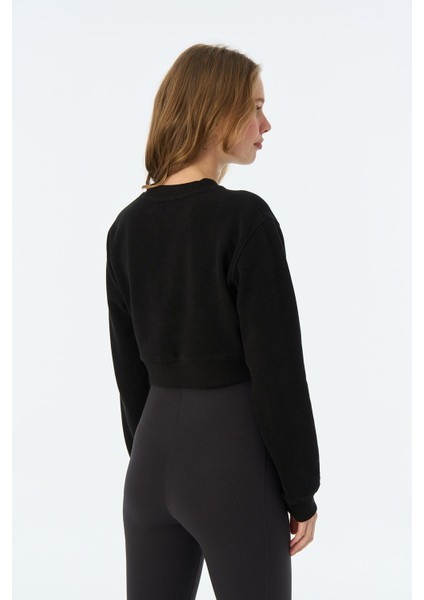 Flamingo Supersoft Crop Sweatshirt - Siyah modelleri