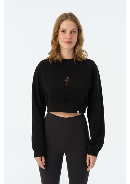 Flamingo Supersoft Crop Sweatshirt - Siyah fırsatları