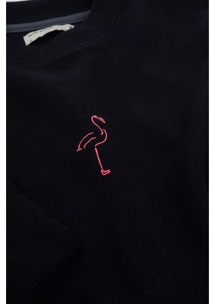 Flamingo Supersoft Crop Sweatshirt - Siyah