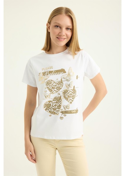 Yaldızlı Kelebek Kalp Tshirt