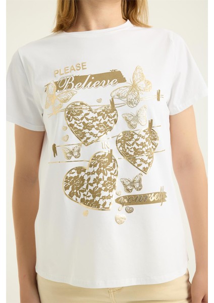 Yaldızlı Kelebek Kalp Tshirt fırsatları