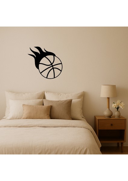 Kırmızı Alevli Basketbol Topu Dekoratif Tablo - BRNTEK8084-8785