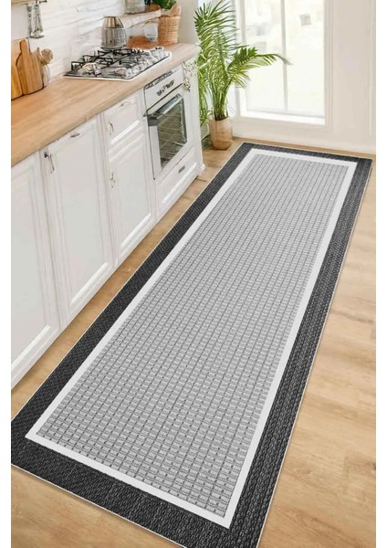 Dijital Kaymaz Yıkanabilir Antrasit Jüt Sisal Görünümlü Mutfak Halısı Salon Halısı Yolluk DC-7347