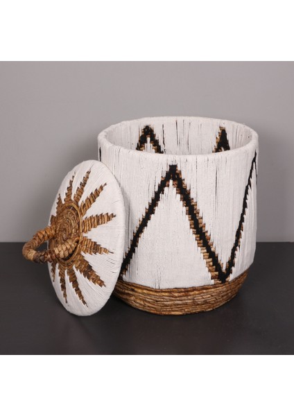 Mylamp Söke Beyaz Makrome ve Doğal Abaka - Kapaklı Sepet 36X40 cm fiyatları