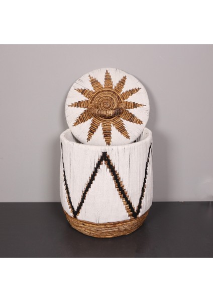 Mylamp Söke Beyaz Makrome ve Doğal Abaka - Kapaklı Sepet 36X40 cm modelleri