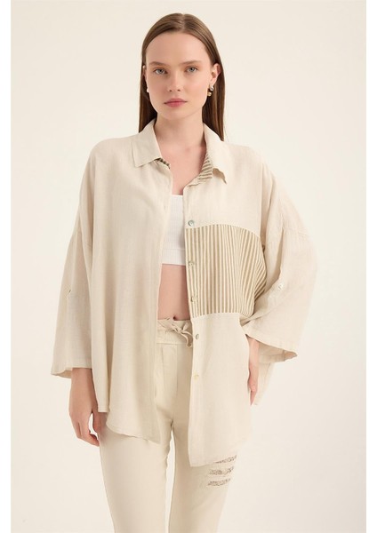 Keten Çizgli Gömlek