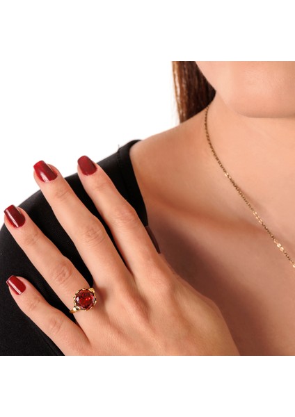 Mistik Işıltı Bordo Bakır El Yapımı Zirkon Taşlı Kararma Yapmaz Kadın Yüzük Kutulu