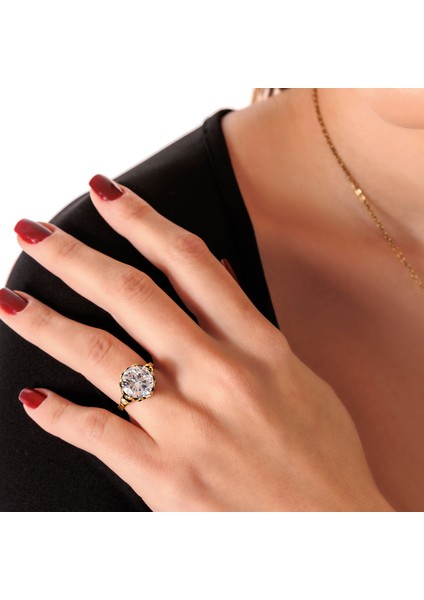 Mistik Işıltı Bakır El Yapımı Zirkon Taşlı Kararma Yapmaz Kadın Yüzük Kutulu