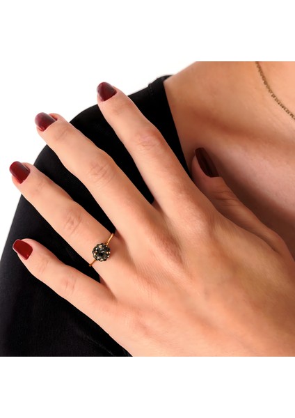 Zamansız Pırıltı Antrasit Bakır El Yapımı Kristal Taşlı Kararma Yapmaz Kadın Yüzük Kutulu