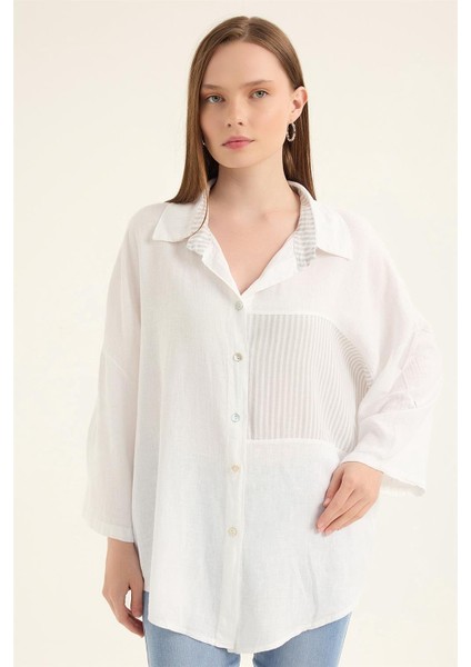 Keten Çizgli Gömlek