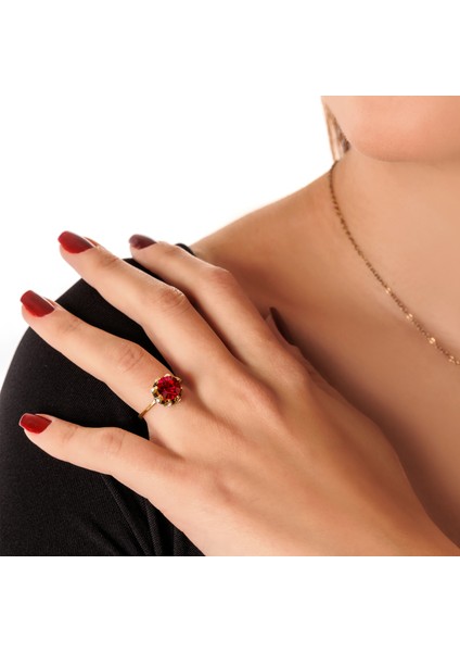 Kaz Ayağı Bordo Bakır El Yapımı Kristal Taşlı Kararma Yapmaz Kadın Yüzük Kutulu