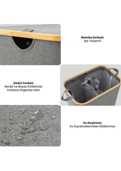 150 Lt Katlanır Kumaş Bambu Çamaşır Sepeti 2 Bölmeli Içi Fileli Kirli Çamaşır Sepeti fırsatları