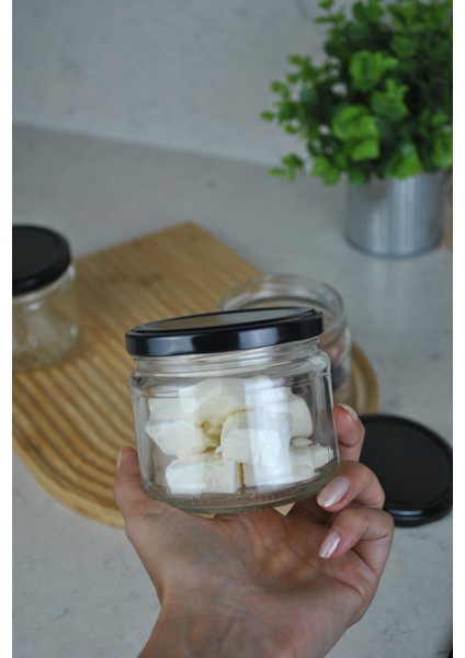 24 Adet 300 ml Metal Siyah Kapaklı Konserve Şeffaf Cam Magnolya Kavanoz Magnolia Tatlı modelleri