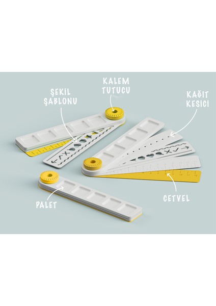 Katlanır 3D Baskı Okul Seti 5’i 1 Arada – Kağıt Kesici, Cetvel, Şablon, Kalem Tutucu, Palet fiyatları